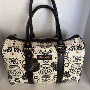 Hard To Find Loungefly Black & Cream Sugar Skull Satchel Great Condition Clean!